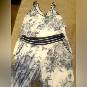 Soma White Blk Sz medium PJ Set Womens Sleepwear Lace‎ Drawstring Pants Cozy